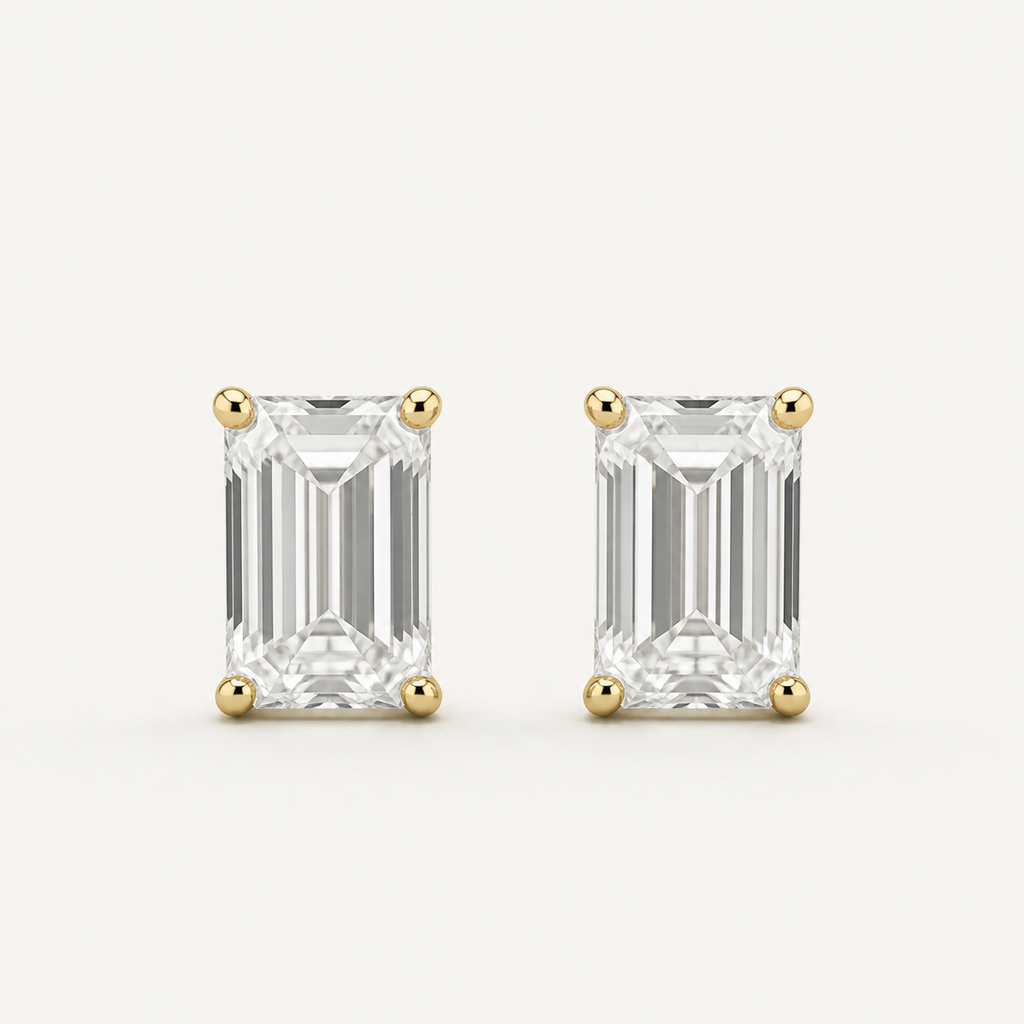 Emerald Cut Diamond Stud Earrings | K14/K18 , 1.0ct～4.0ct