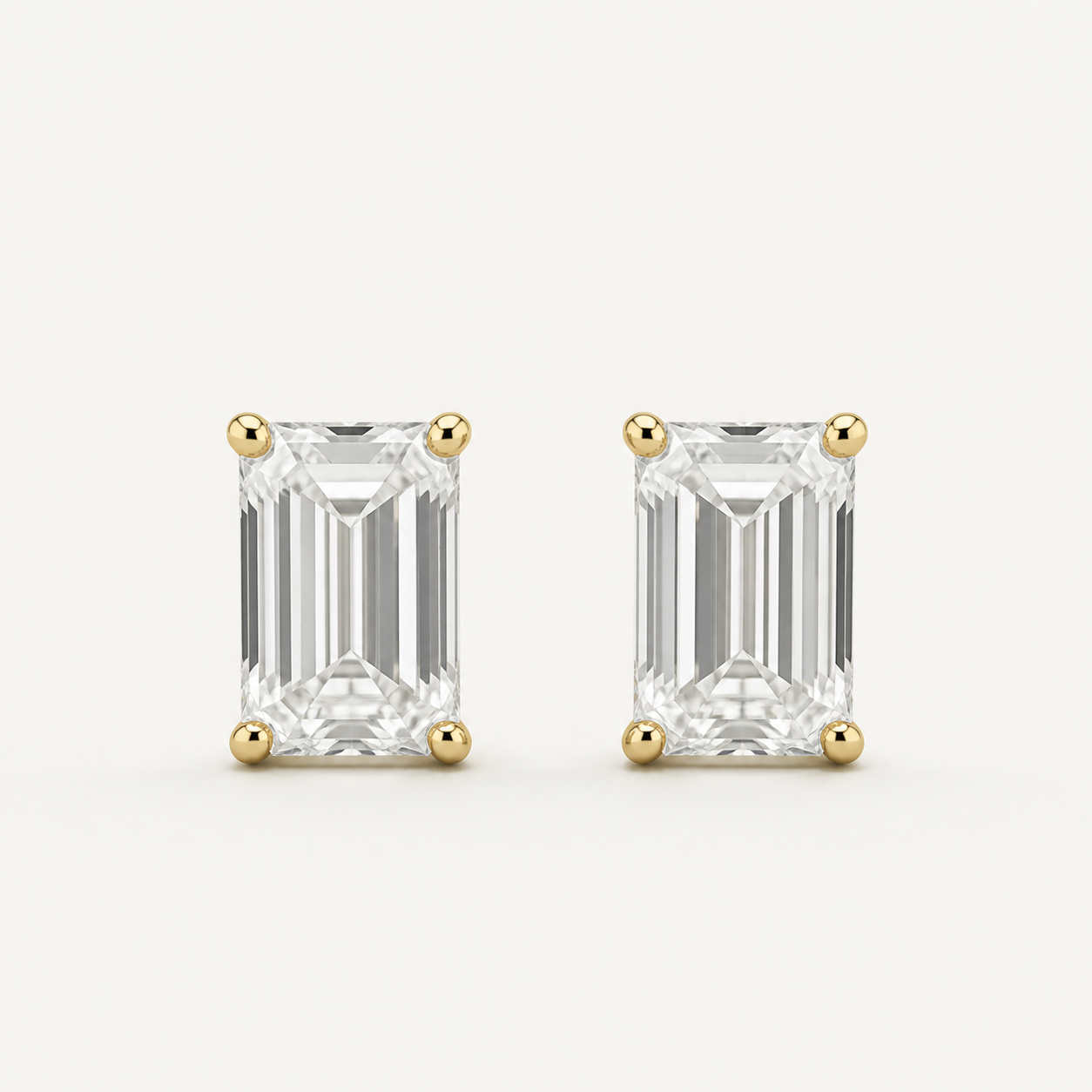 Emerald Cut Diamond Stud Earrings | K14/K18 , 1.0ct～4.0ct