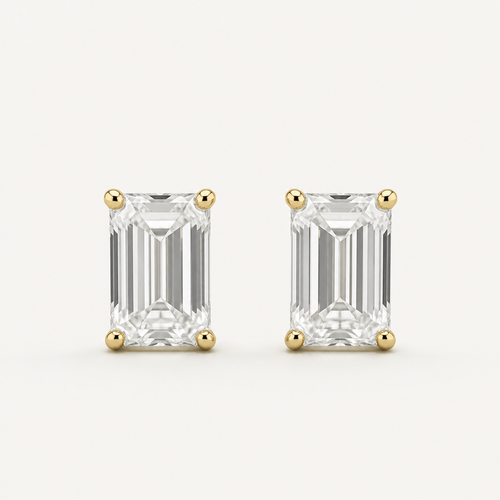 Emerald Cut Diamond Stud Earrings | K14/K18 , 1.0ct～4.0ct