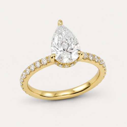 BRILLIANCE Pear Hidden Halo Pavé Ring | K14/K18,1.0ct～2.0ct