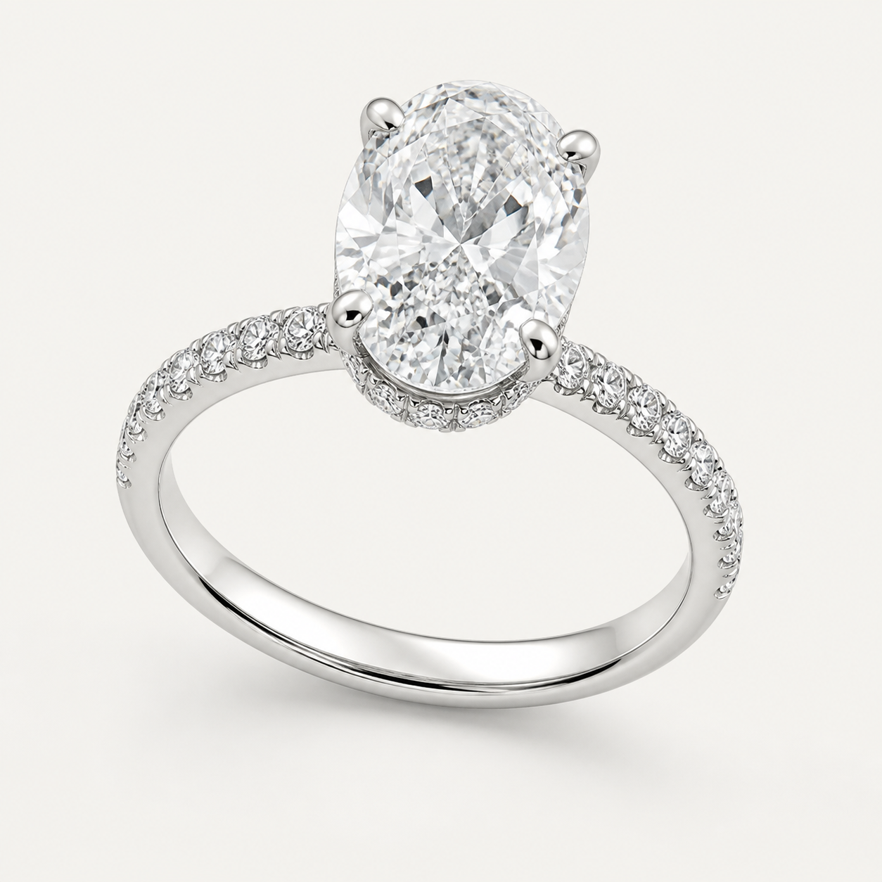 BRILLIANCE Oval Hidden Halo Pavé Ring | K14/K18,1.0ct～2.0ct