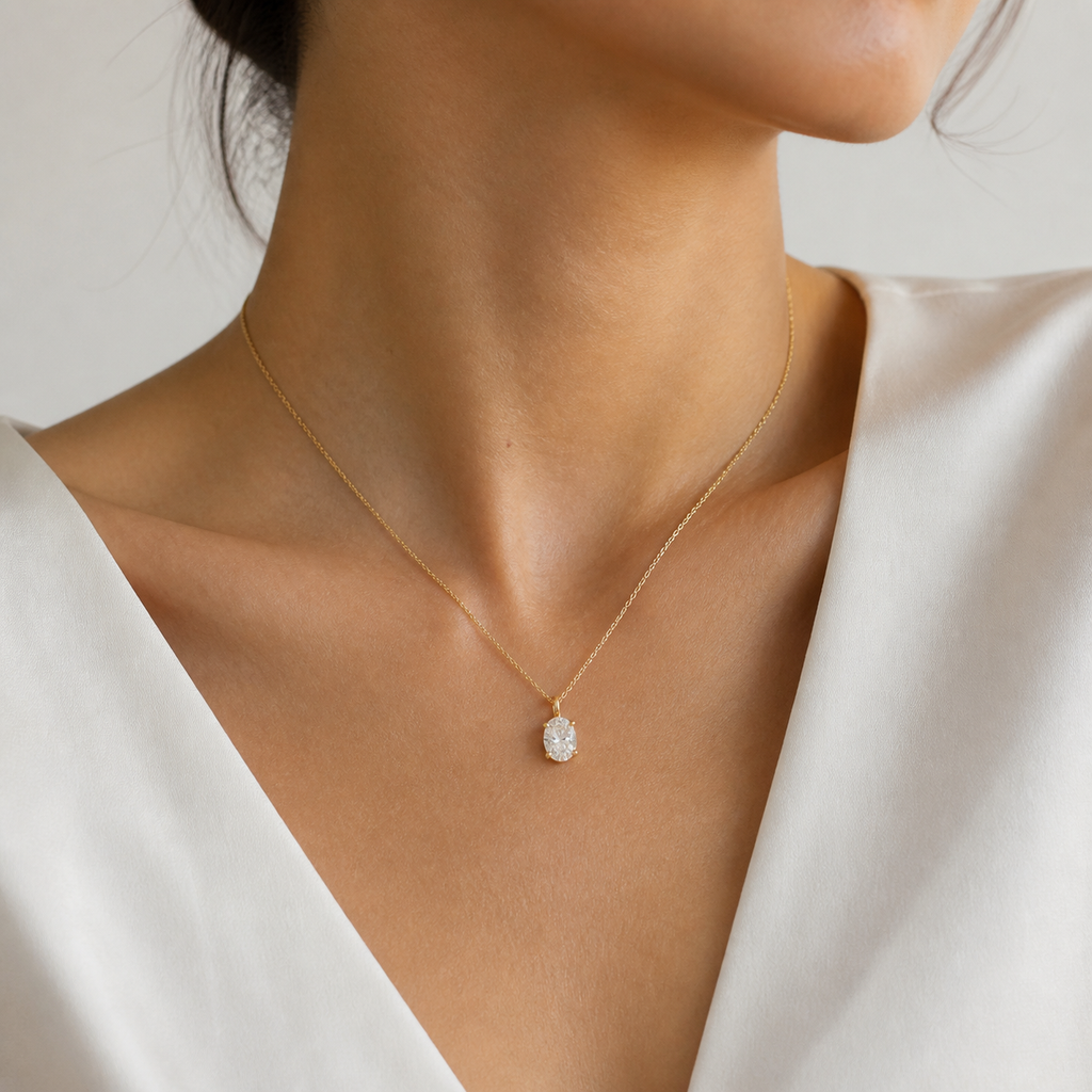 Oval Solitaire Diamond Pendant Top | K14/K18 , 1.0ct～2.0ct