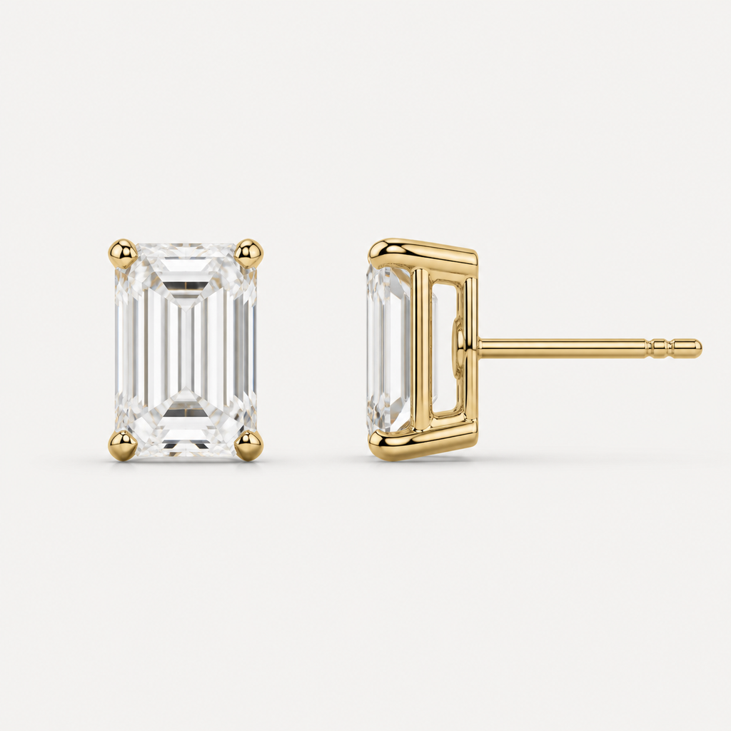 Emerald Cut Diamond Stud Earrings | K14/K18 , 1.0ct～4.0ct