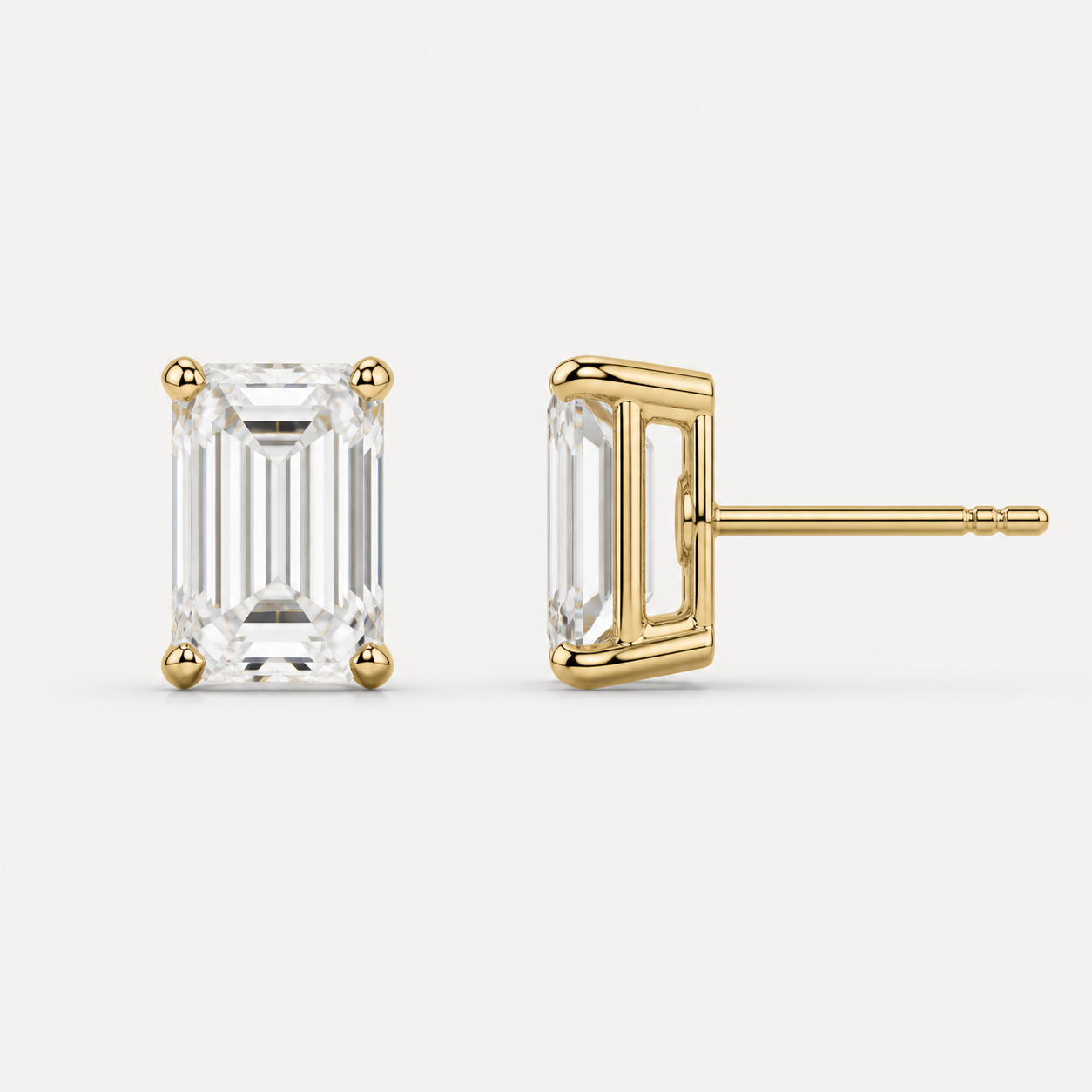 Emerald Cut Diamond Stud Earrings | K14/K18 , 1.0ct～4.0ct