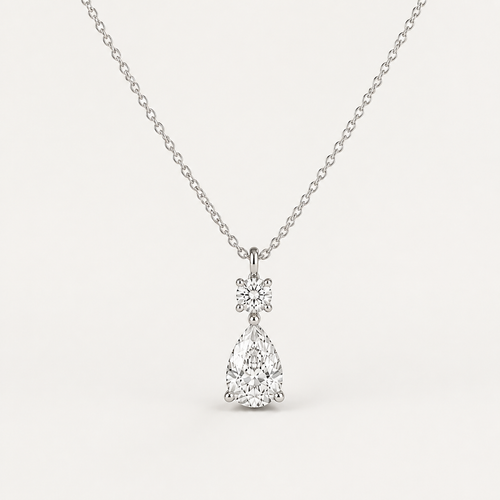 Duo Round & Pear Diamond Pendant Top | K14/K18 , 1.3ct～2.3ct