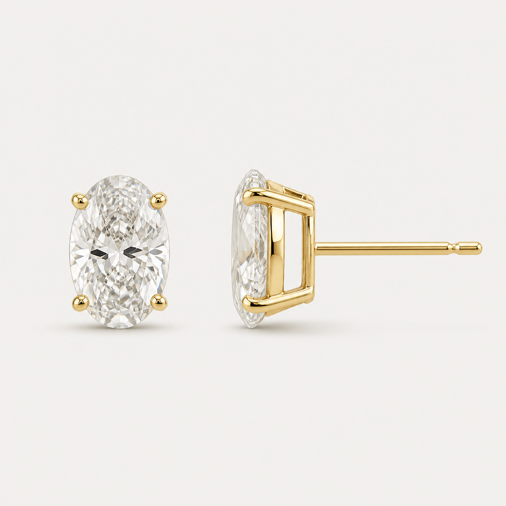 Oval Diamond Stud Earrings| K14/K18 , 1.0ct～4.0ct