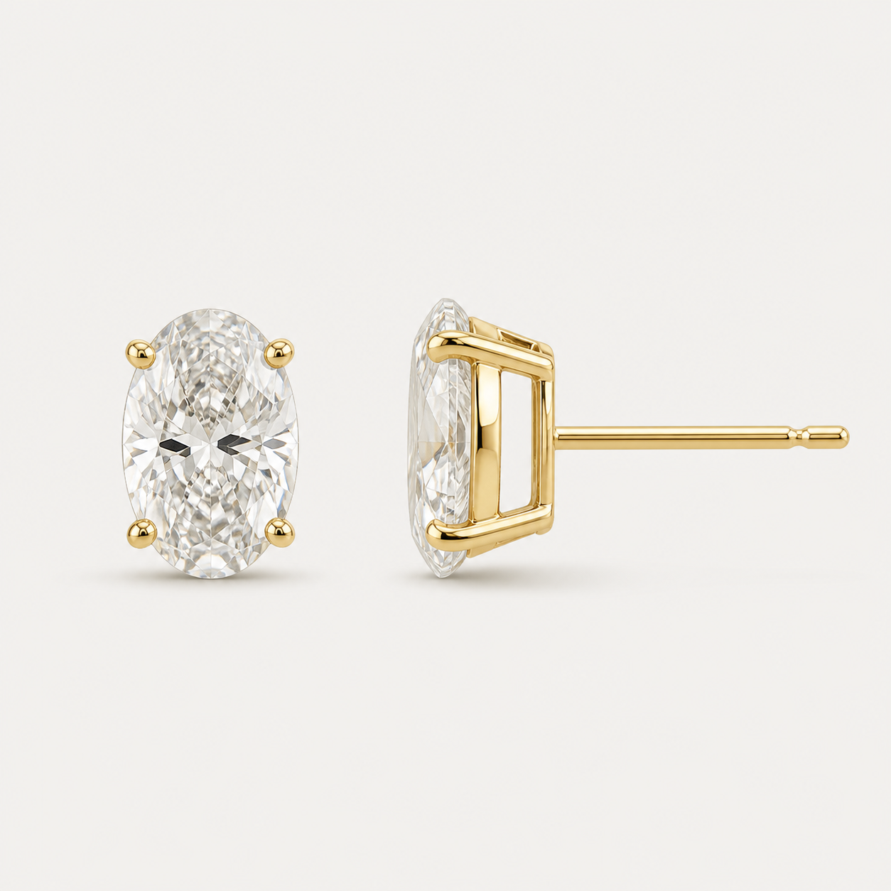 Oval Diamond Stud Earrings| K14/K18 , 1.0ct～4.0ct