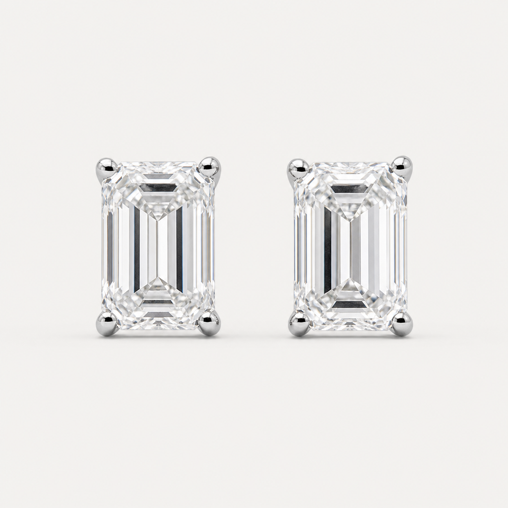 Emerald Cut Diamond Stud Earrings | K14/K18 , 1.0ct～4.0ct