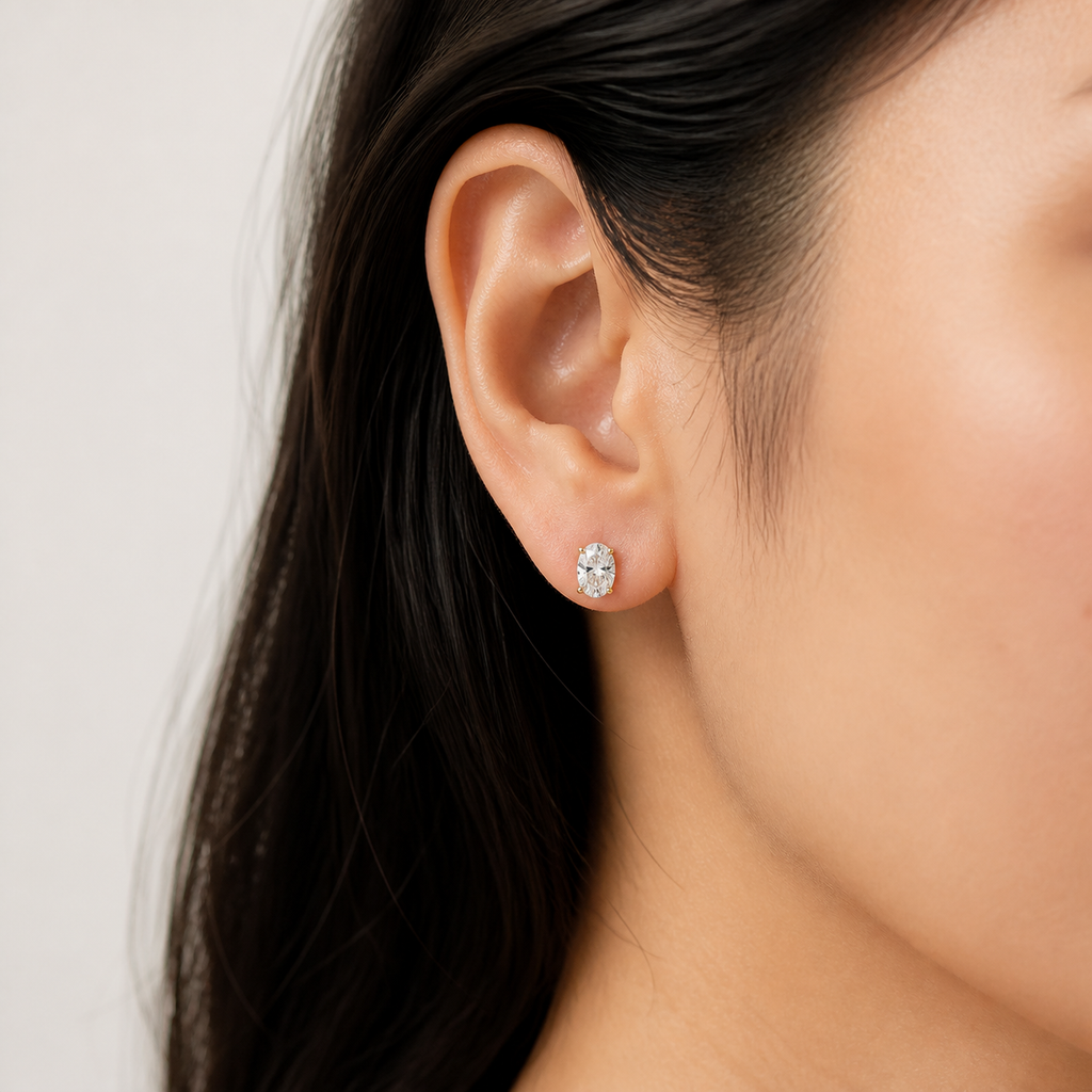Oval Diamond Stud Earrings| K14/K18 , 1.0ct～4.0ct