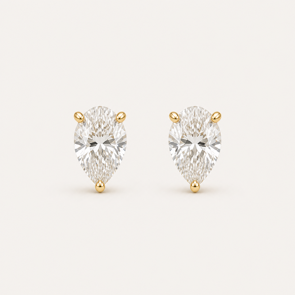 Pear Diamond Stud Earrings | K14/K18 , 1.0ct～4.0ct