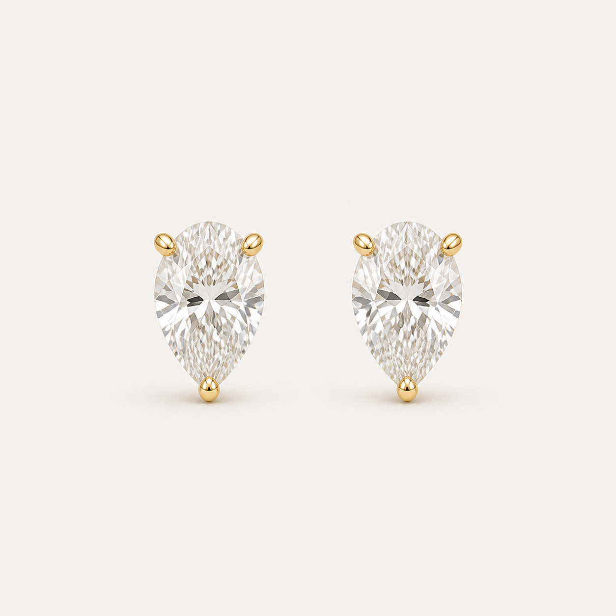 Pear Diamond Stud Earrings | K14/K18 , 1.0ct～4.0ct