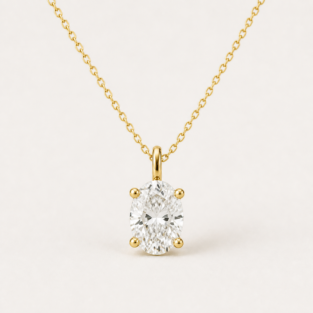 Oval Solitaire Diamond Pendant Top | K14/K18 , 1.0ct～2.0ct