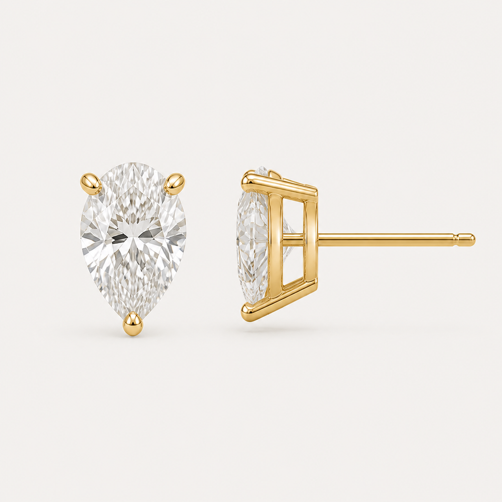 Pear Diamond Stud Earrings | K14/K18 , 1.0ct～4.0ct