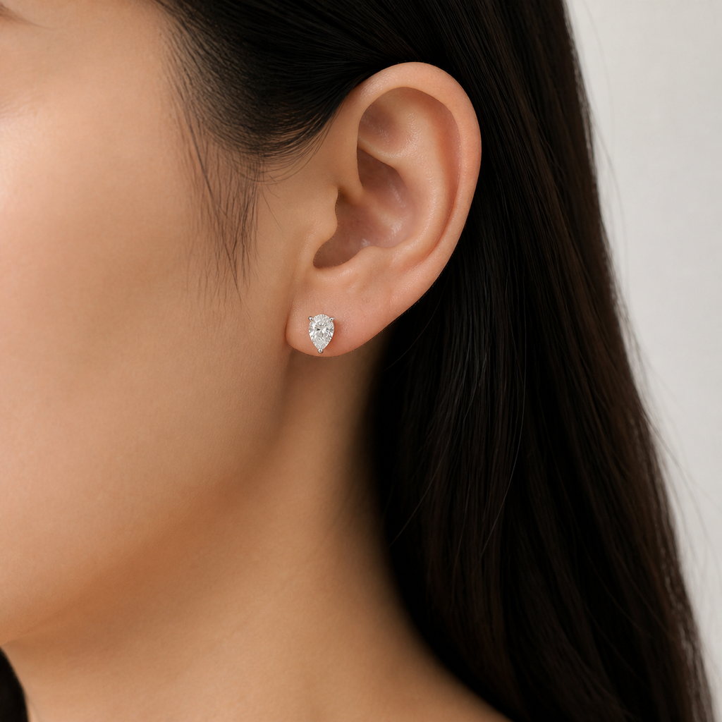 Pear Diamond Stud Earrings | K14/K18 , 1.0ct～4.0ct