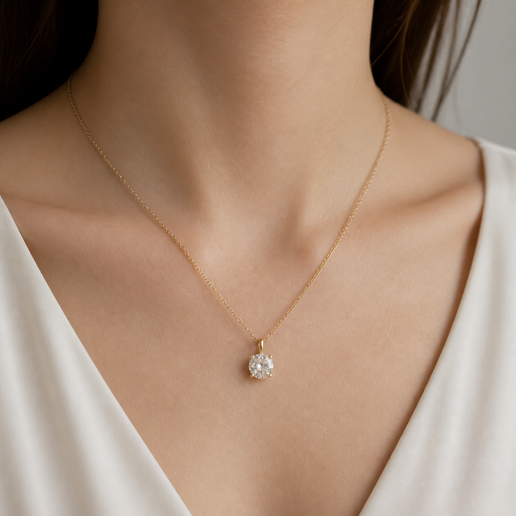 Round Solitaire Diamond Pendant Top | K14/K18 , 1.0ct～2.0ct
